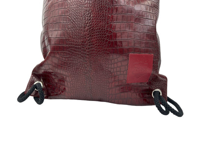 Skórzany plecak-worek CROCO - bordowy