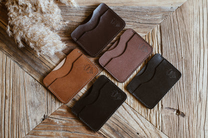 Leather card holder - dark brown